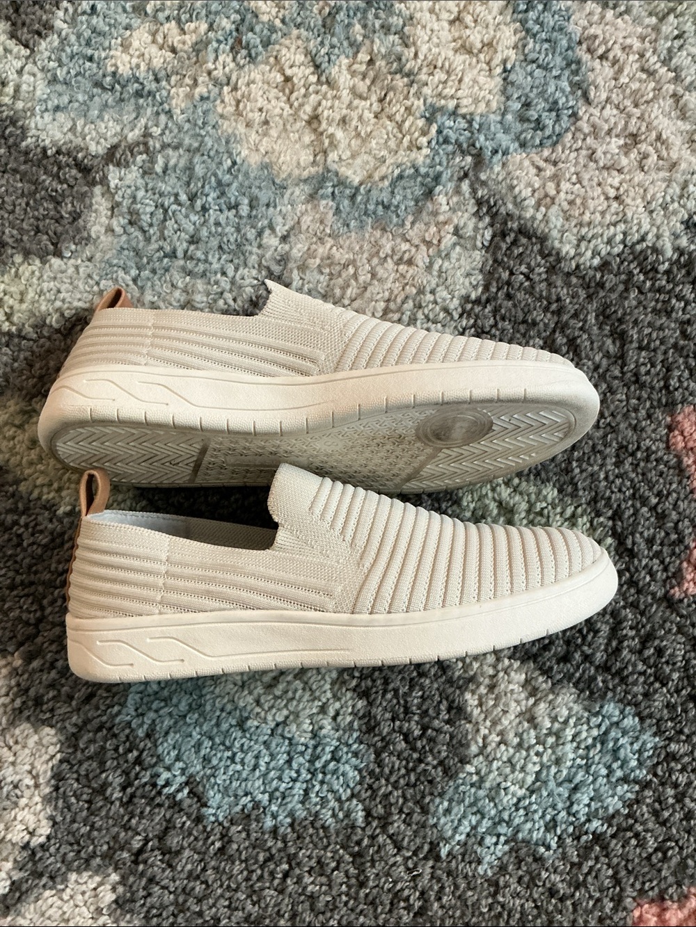 Falls Creek Slip-On Knit Sneakers in Off-White with Tan Pull Tab - Picture 5 of 6